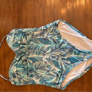 La Blanca, Palm Print Bandeau style, one piece swim suit.  Size 16.